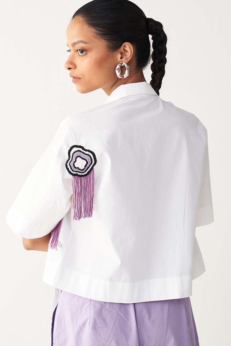 Beaded Crop Fringe Top - Three Clothing