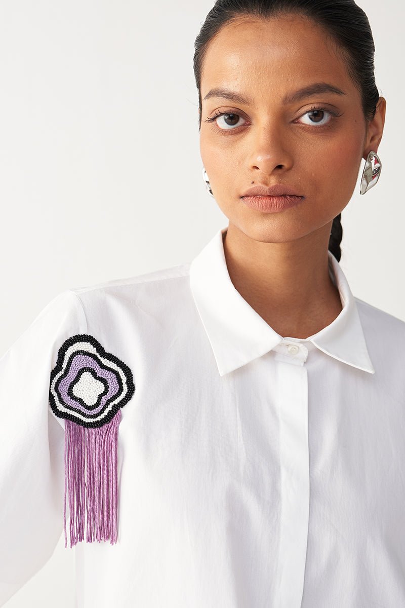 Beaded Crop Fringe Top - Three Clothing