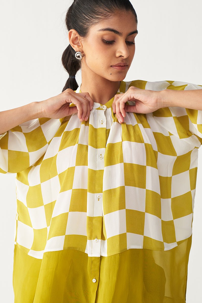 Checkered Peasant Top - Three Clothing