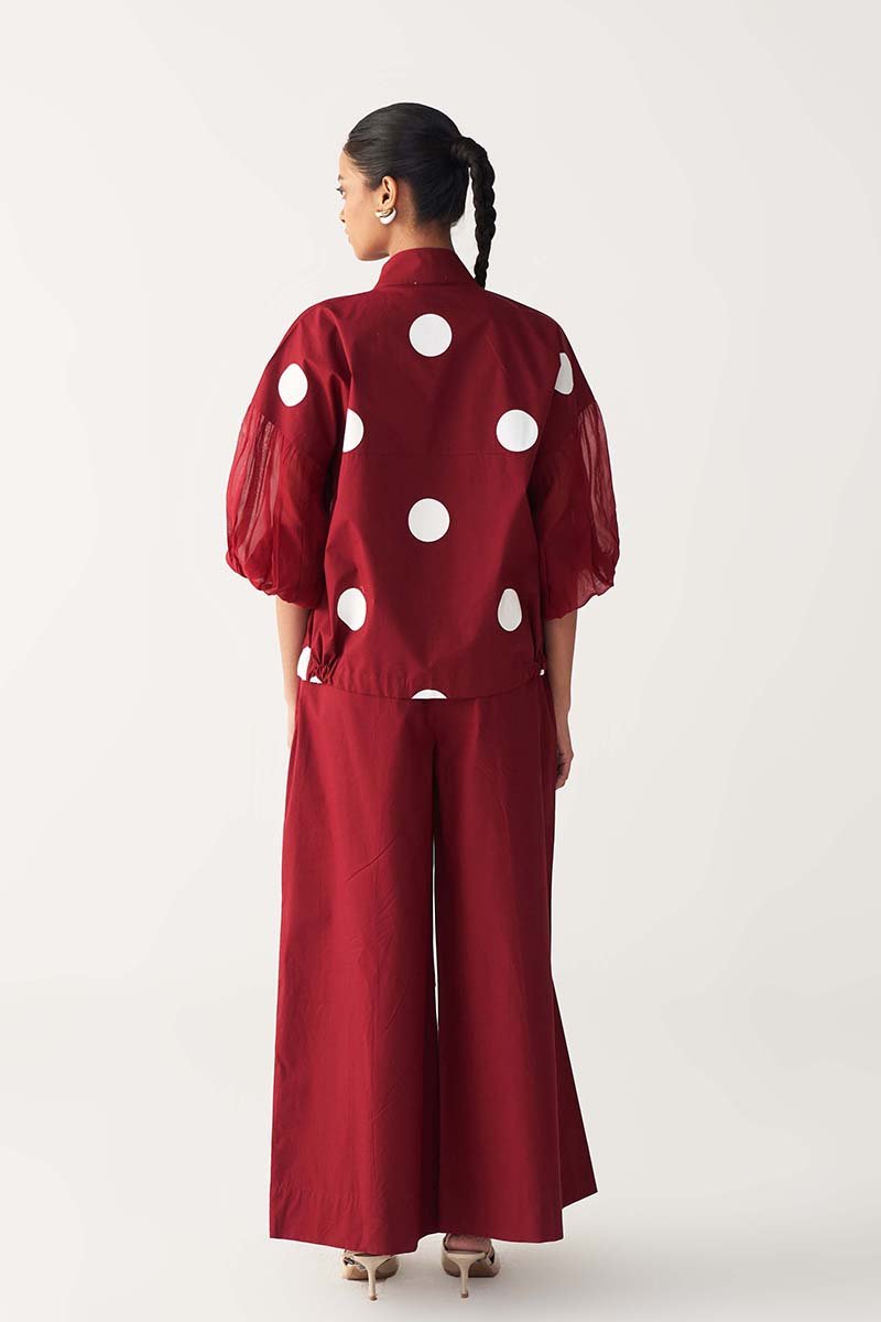 Drawstring Polka Top - Three Clothing