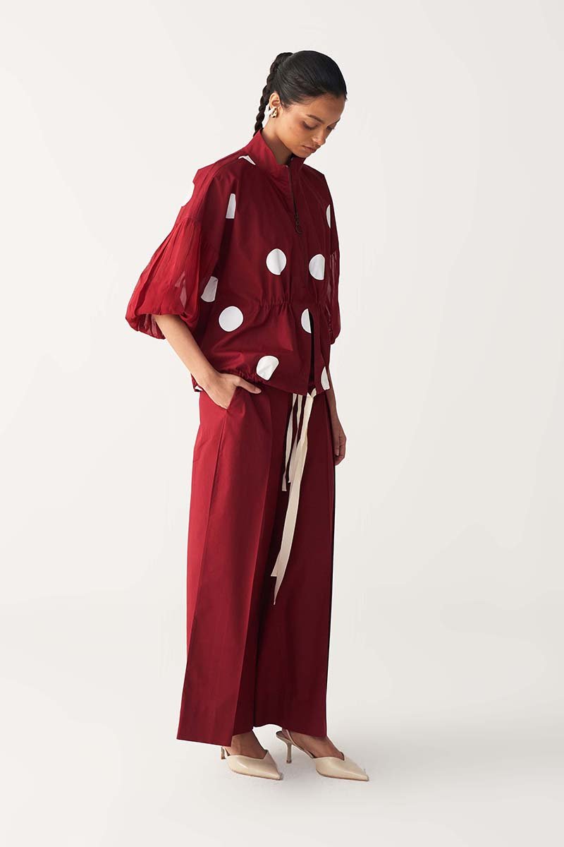 Drawstring Polka Top - Three Clothing