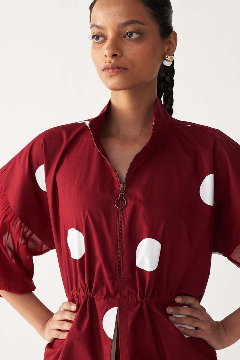 Drawstring Polka Top - Three Clothing