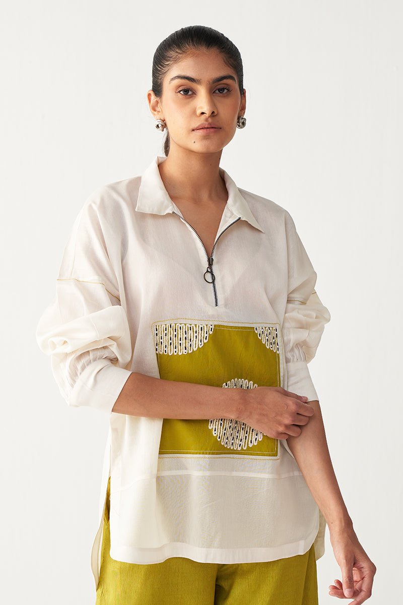 Emb. Patch U Hem Top - Three Clothing