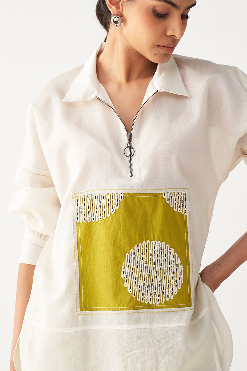 Emb. Patch U Hem Top - Three Clothing