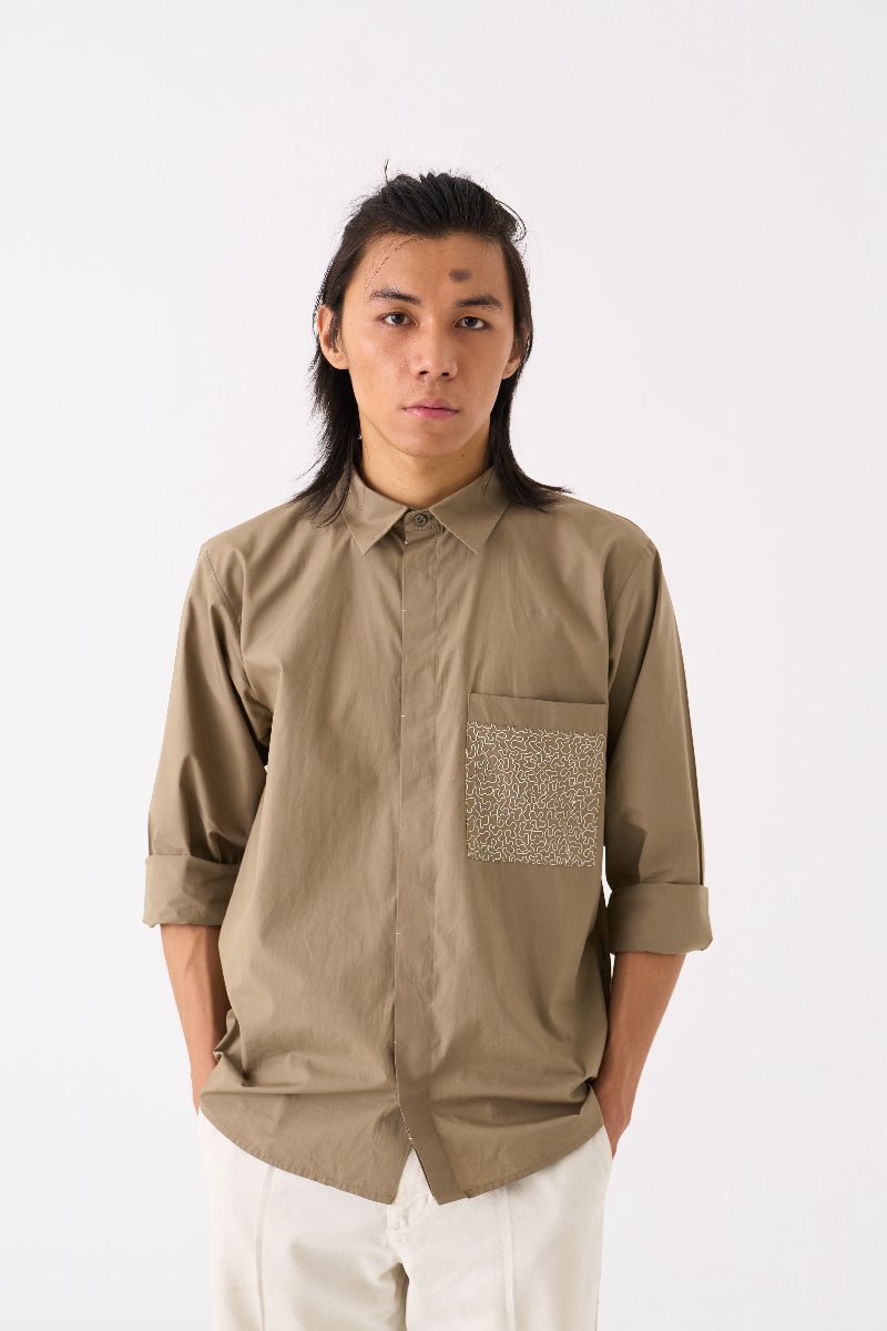 Embroidered Pocket Shirt Sage - Three