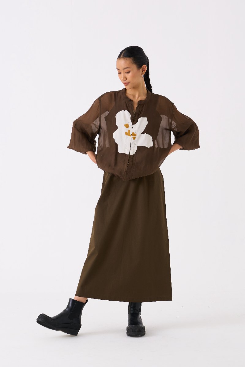 Floral Applique Bomber Jacket Hunter Green - Three