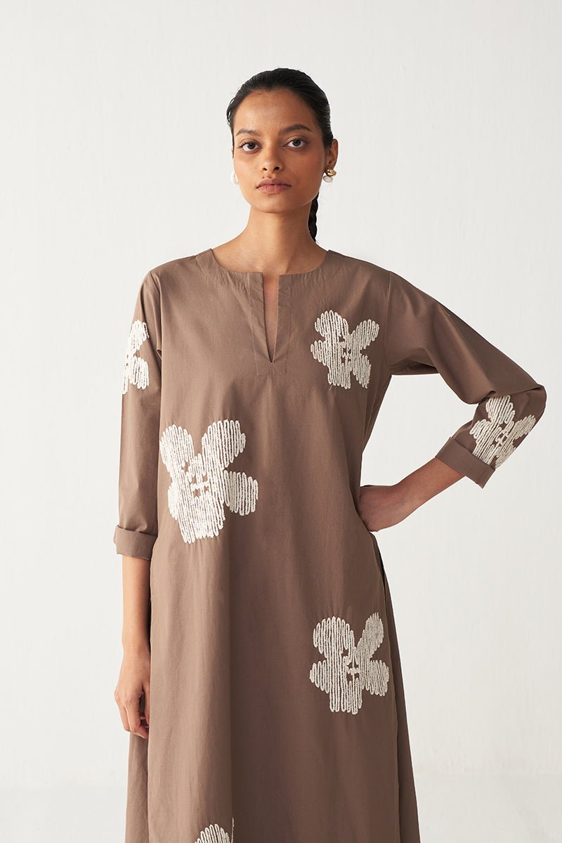 Floral Emb. Back Pleat Tunic - Three Clothing