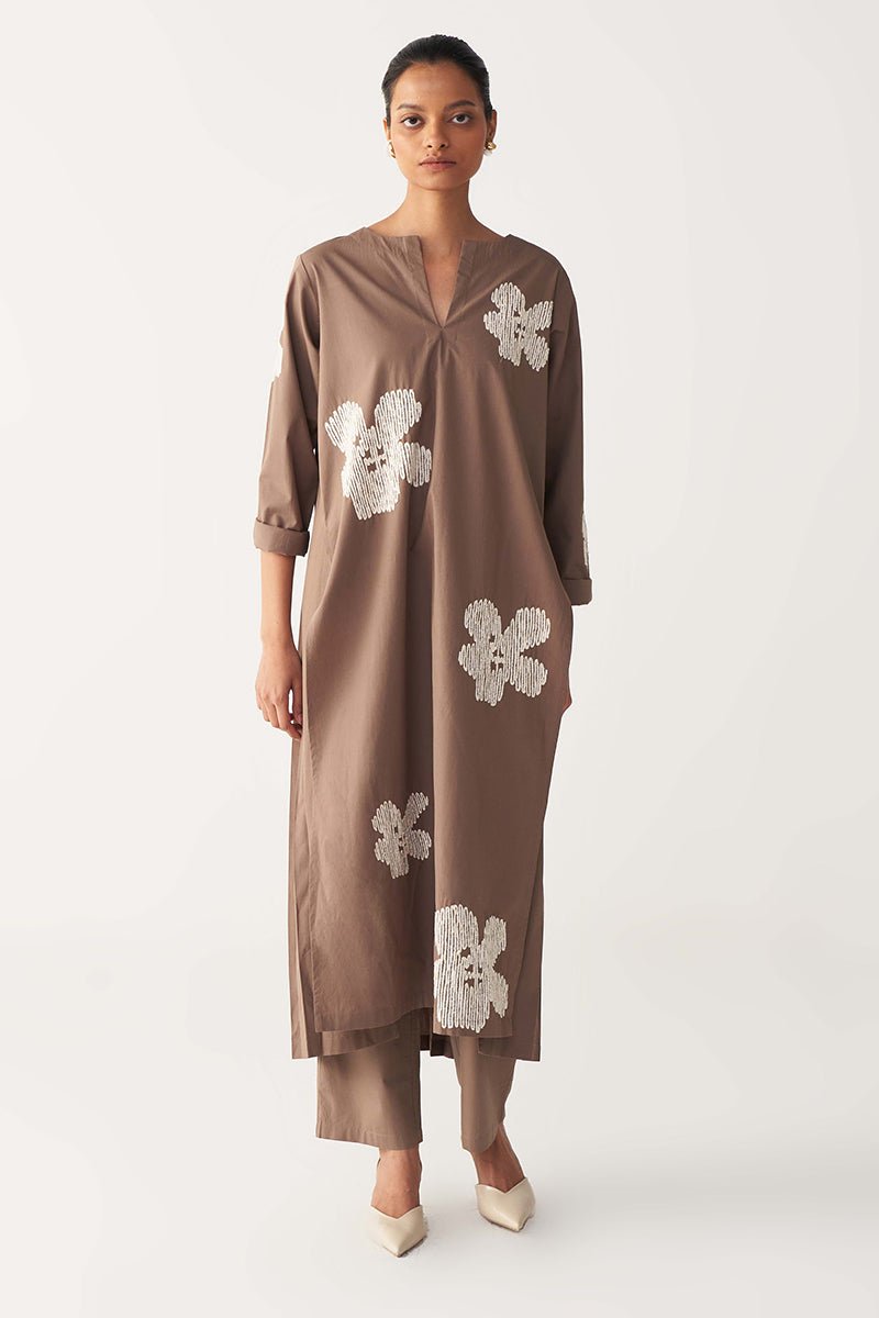 Floral Emb. Back Pleat Tunic - Three Clothing