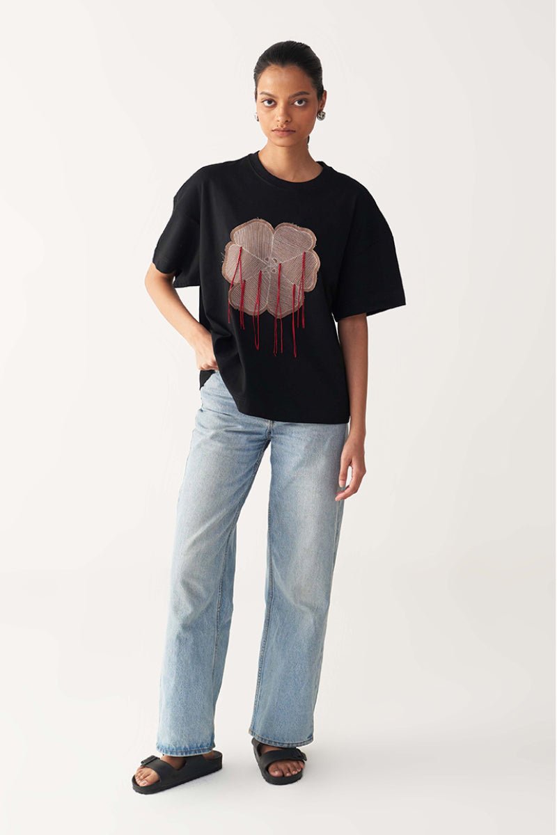 Floral Fringe T-Shirt - Three Clothing