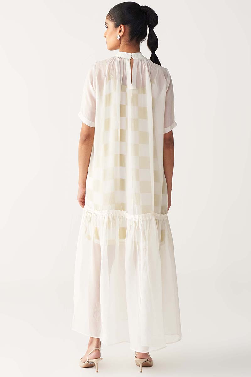Sheer Bottom Frill Dress - Lime Check - Three Clothing