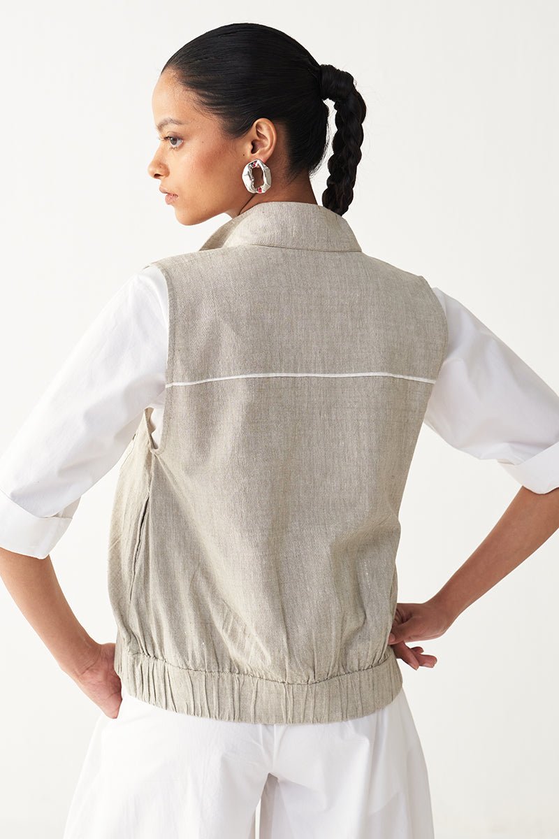 Sleeveless Emb. Pocket Bomber (Set Of 3) - Three Clothing