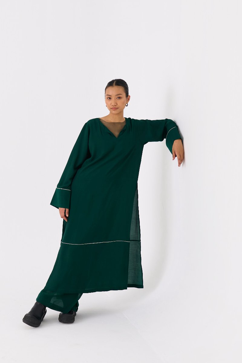 V Neck Kaftan Forest Green - Three