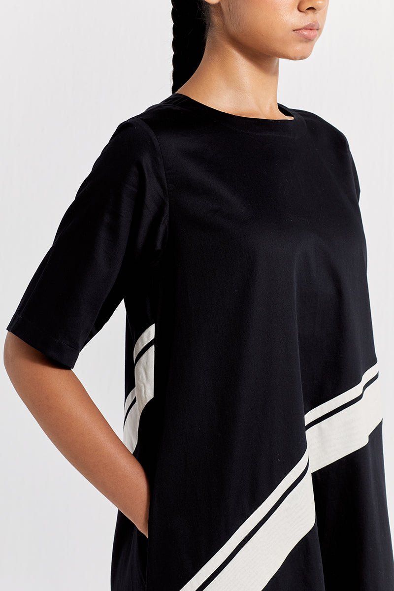 Applique Stripe Dress - Black - Three