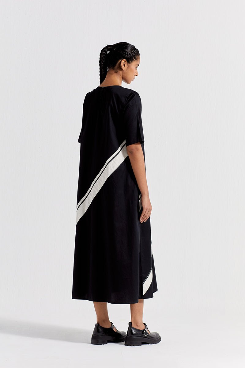 Applique Stripe Dress - Black - Three