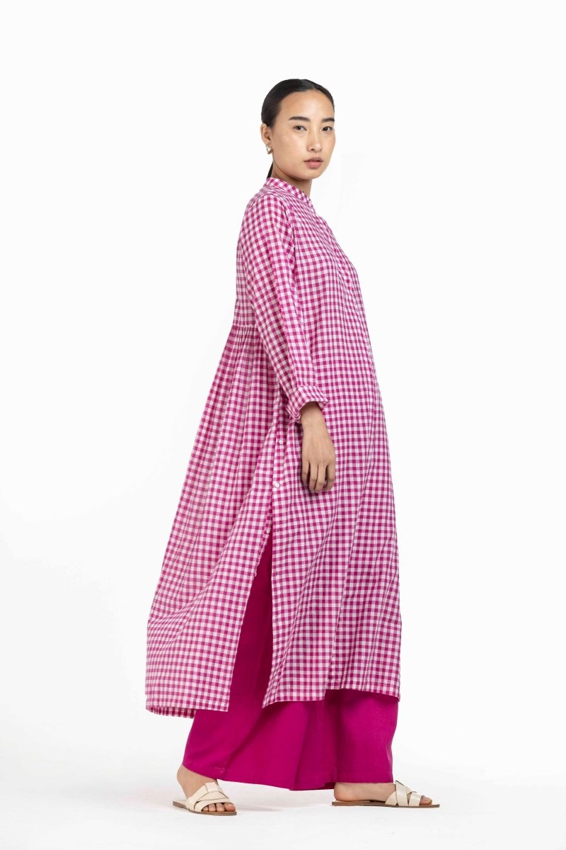 Back Gather Jacket Hot Pink Check - Three