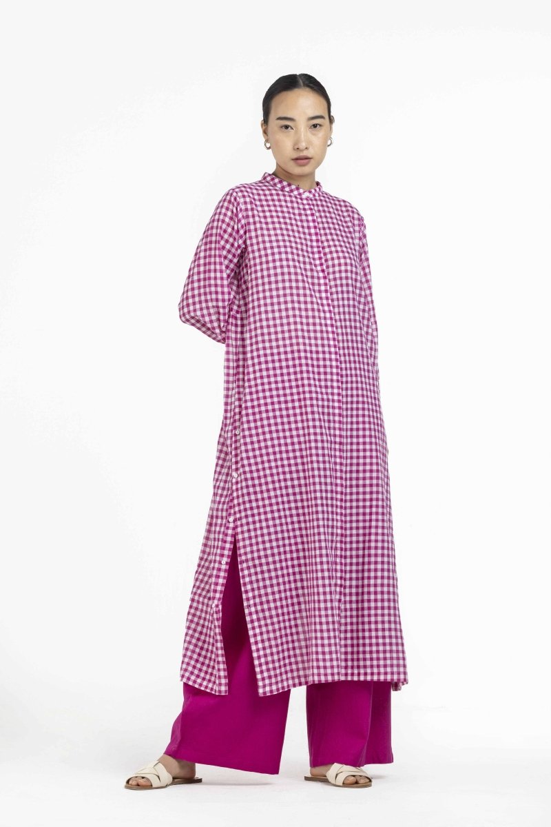 Back Gather Jacket Hot Pink Check - Three