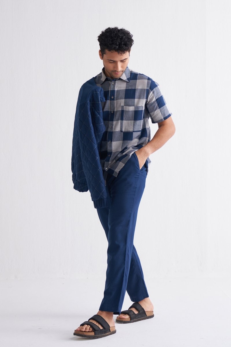 Camp Collar Shirt Navy Check Three