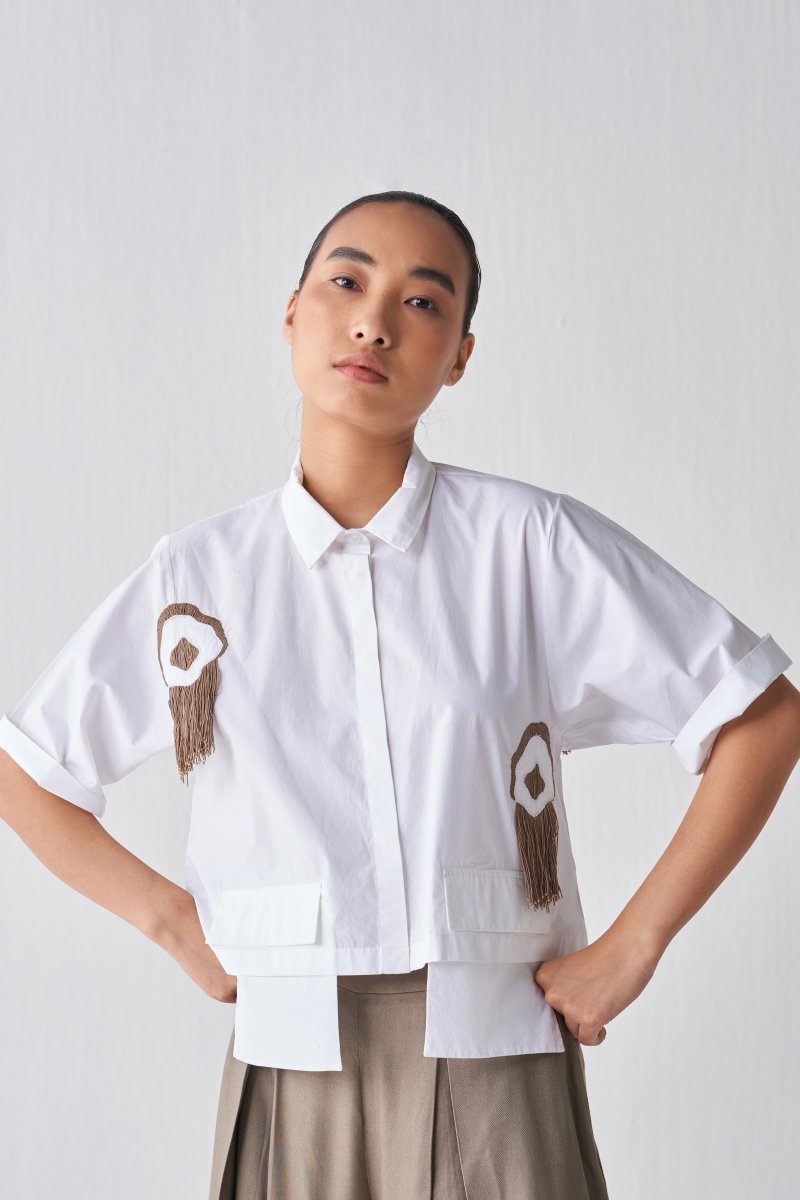 Crop Fringe Top Co ord - White - Three