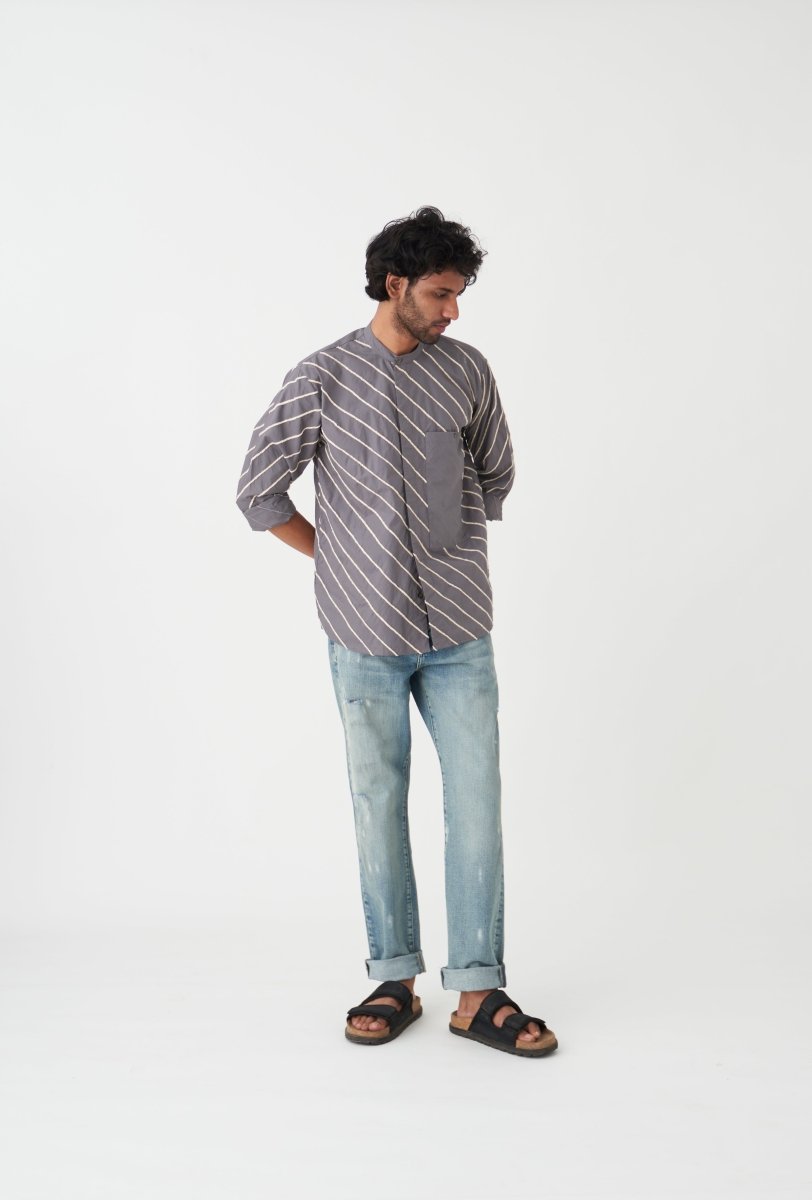 Diagonal EMB. Shirt - Grey - Three