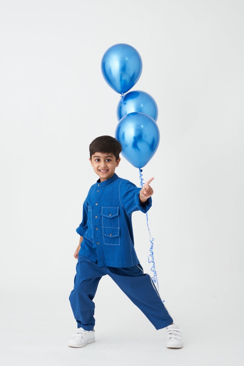 Double Patch Pocket Shirt Co-ord - Electric Blue - Three