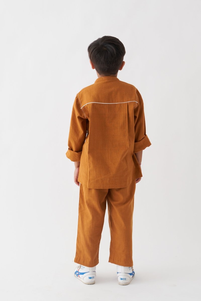 Double Patch Pocket Shirt Co-ord - Rust - Three