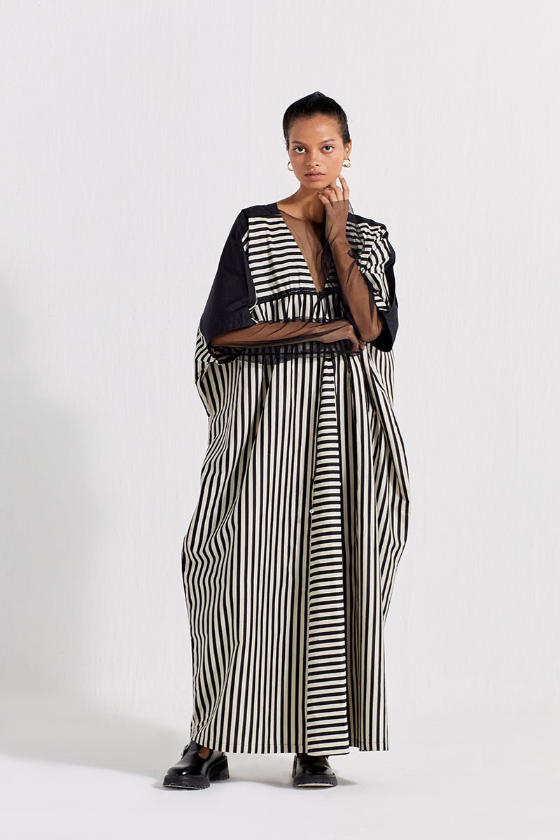 Drawstring Kaftan - Black Stripe - Three