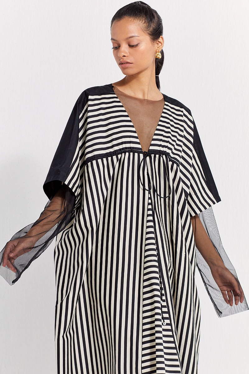Drawstring Kaftan - Black Stripe - Three