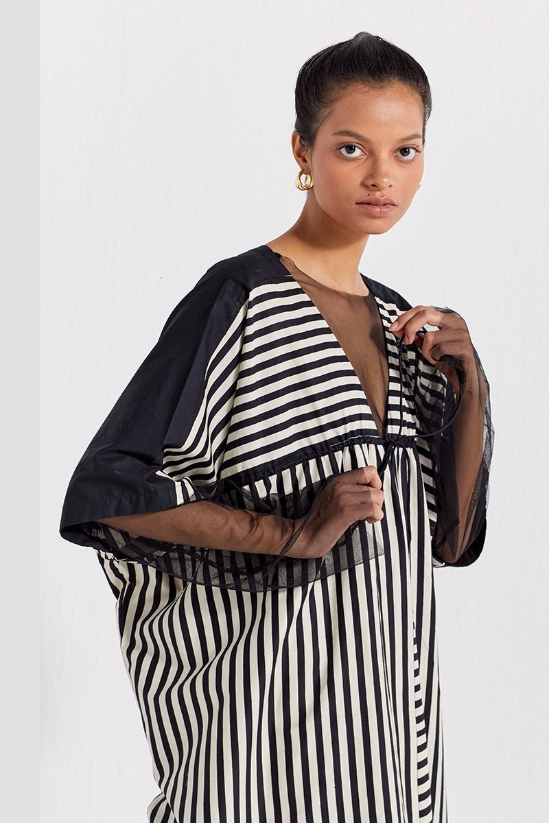 Drawstring Kaftan - Black Stripe - Three