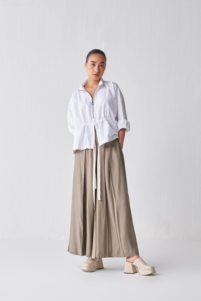 Drawstring Top Co ord - White - Three