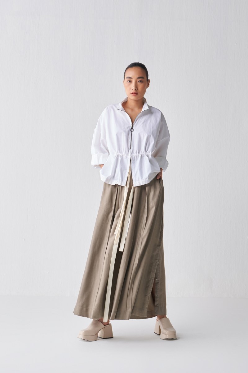 Drawstring Top Co ord - White - Three