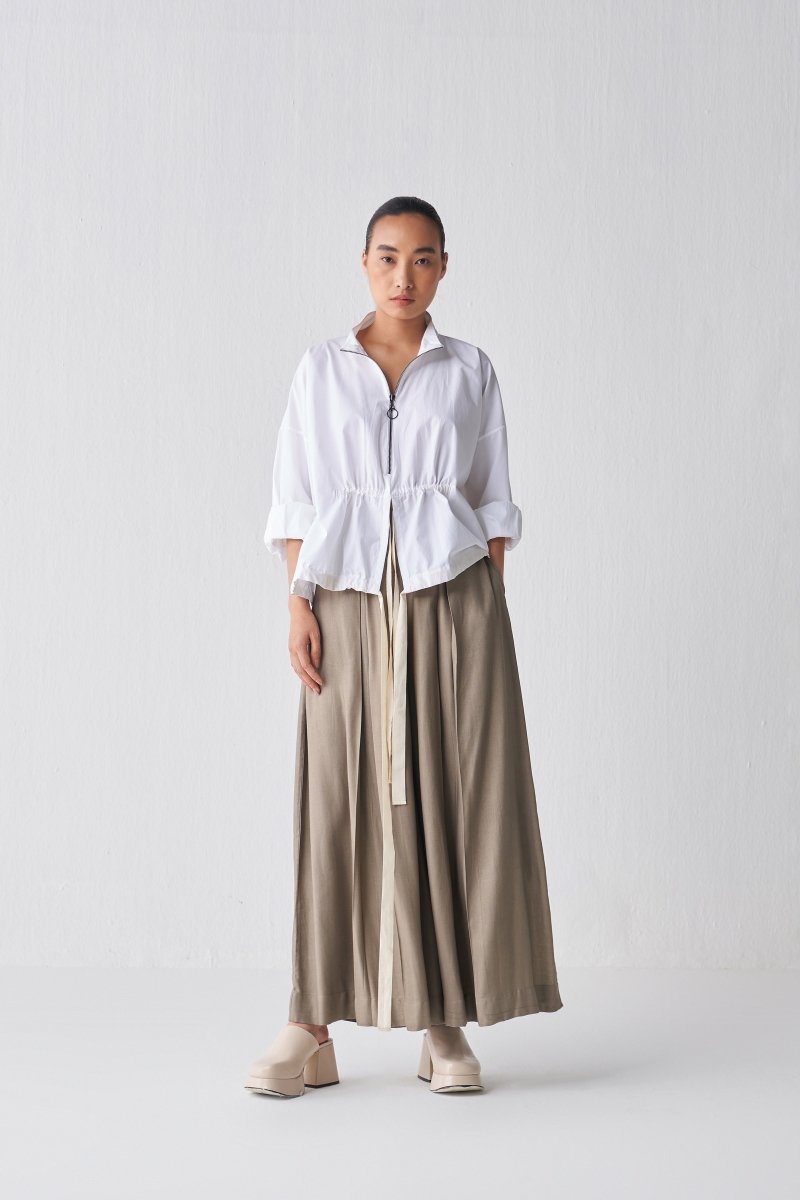 Drawstring Top Co ord - White - Three