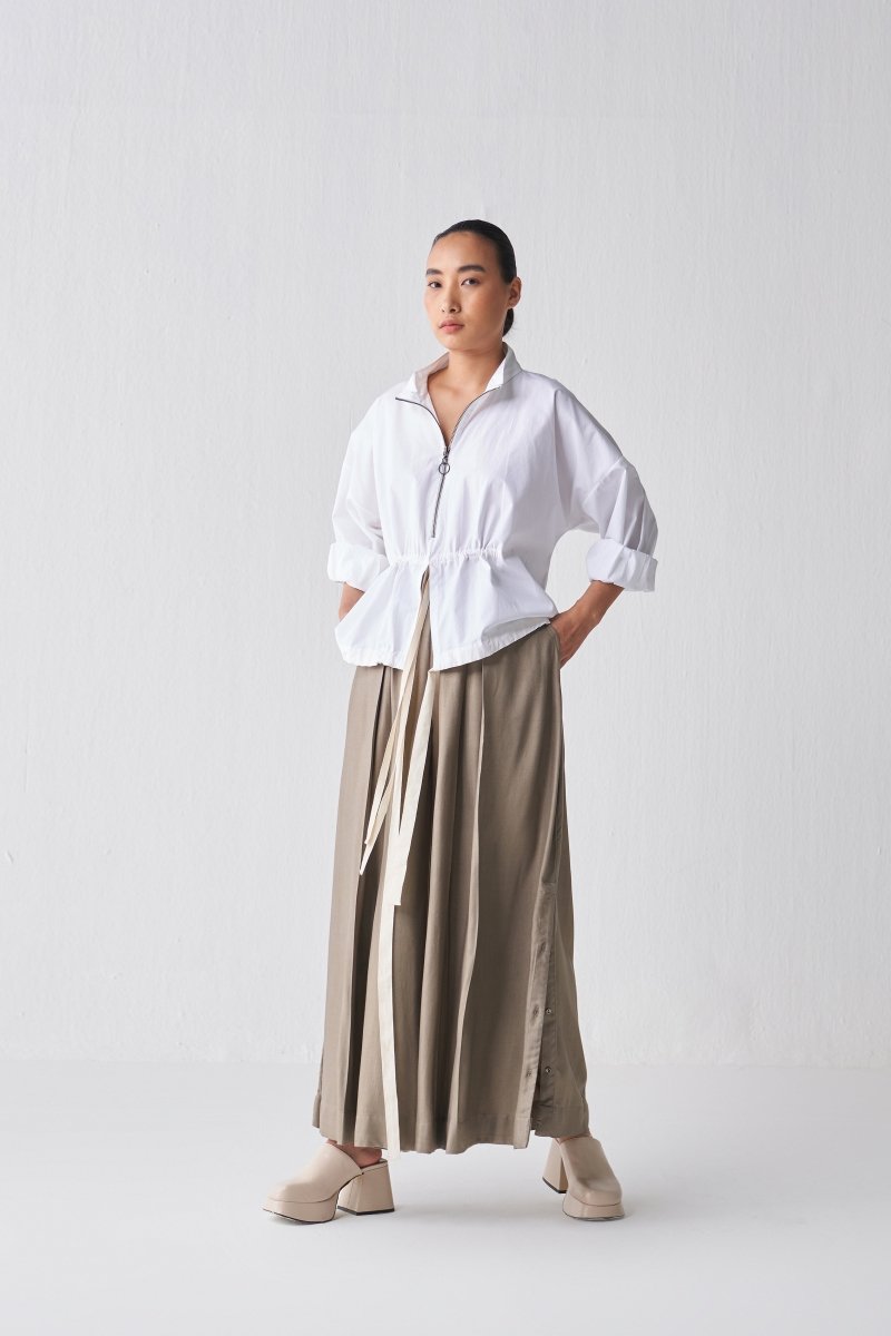 Drawstring Top Co ord - White - Three