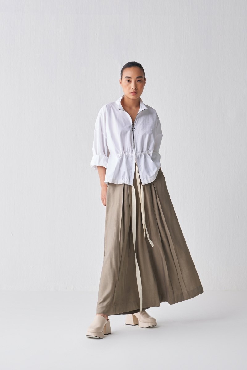 Drawstring Top Co ord - White - Three