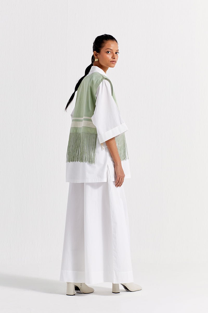 Fringe Crop Overlay Shirt Co-ord (Set of 3) - Mint - Three