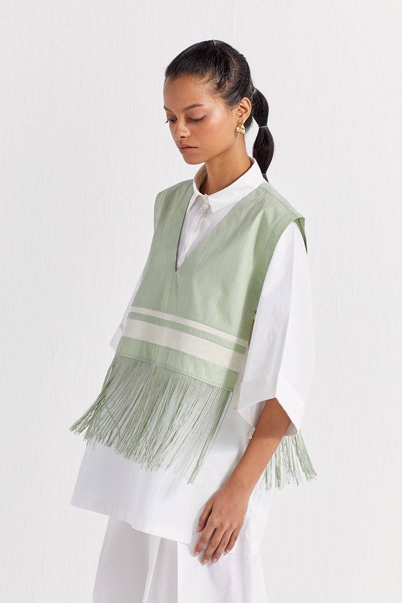 Fringe Crop Overlay Shirt Co-ord (Set of 3) - Mint - Three