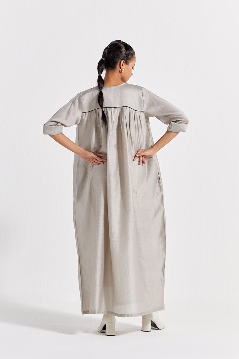 Gather Neck Dress - Ash Grey - Three