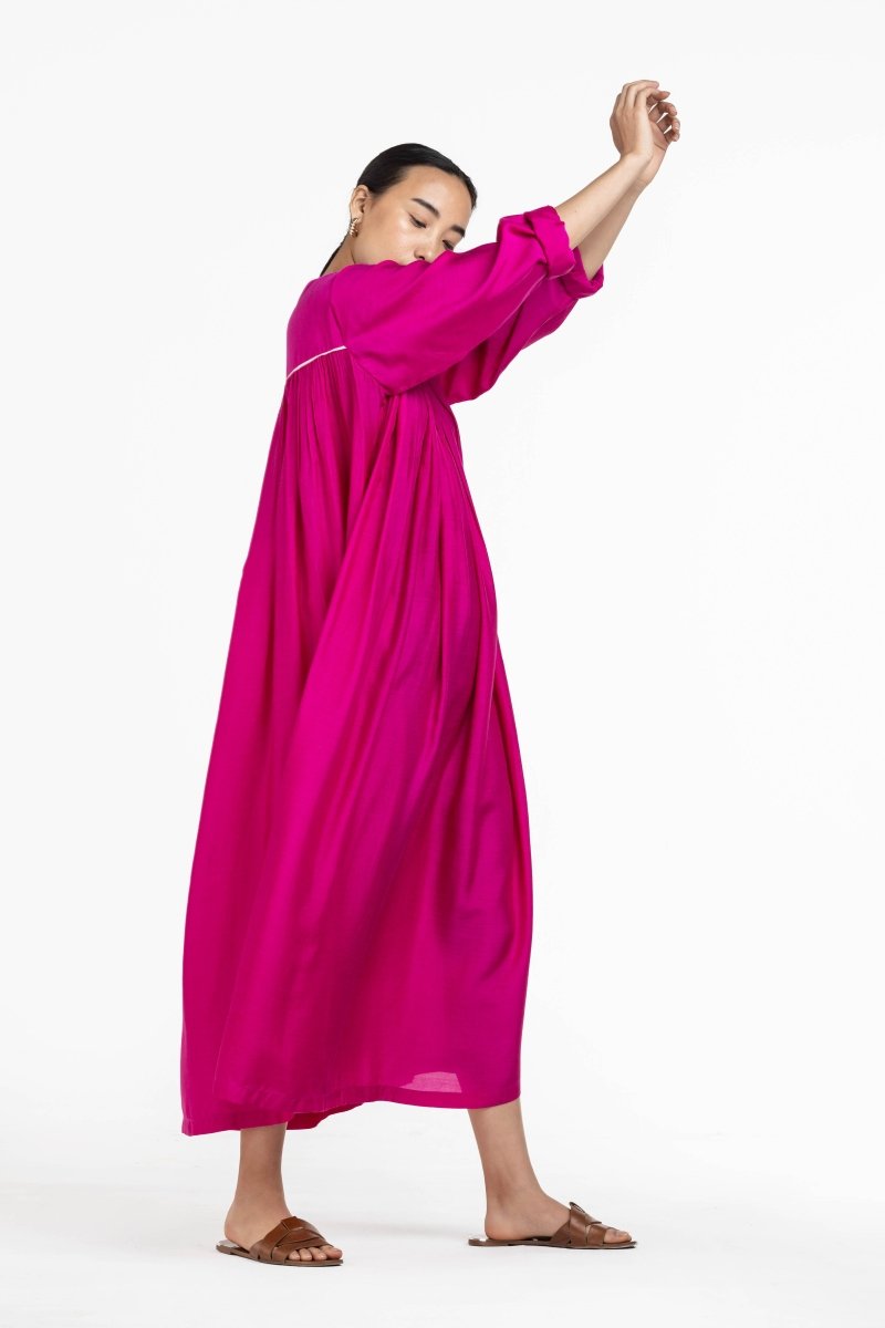 Gather Neck Dress Co-ord Hot Pink - Three