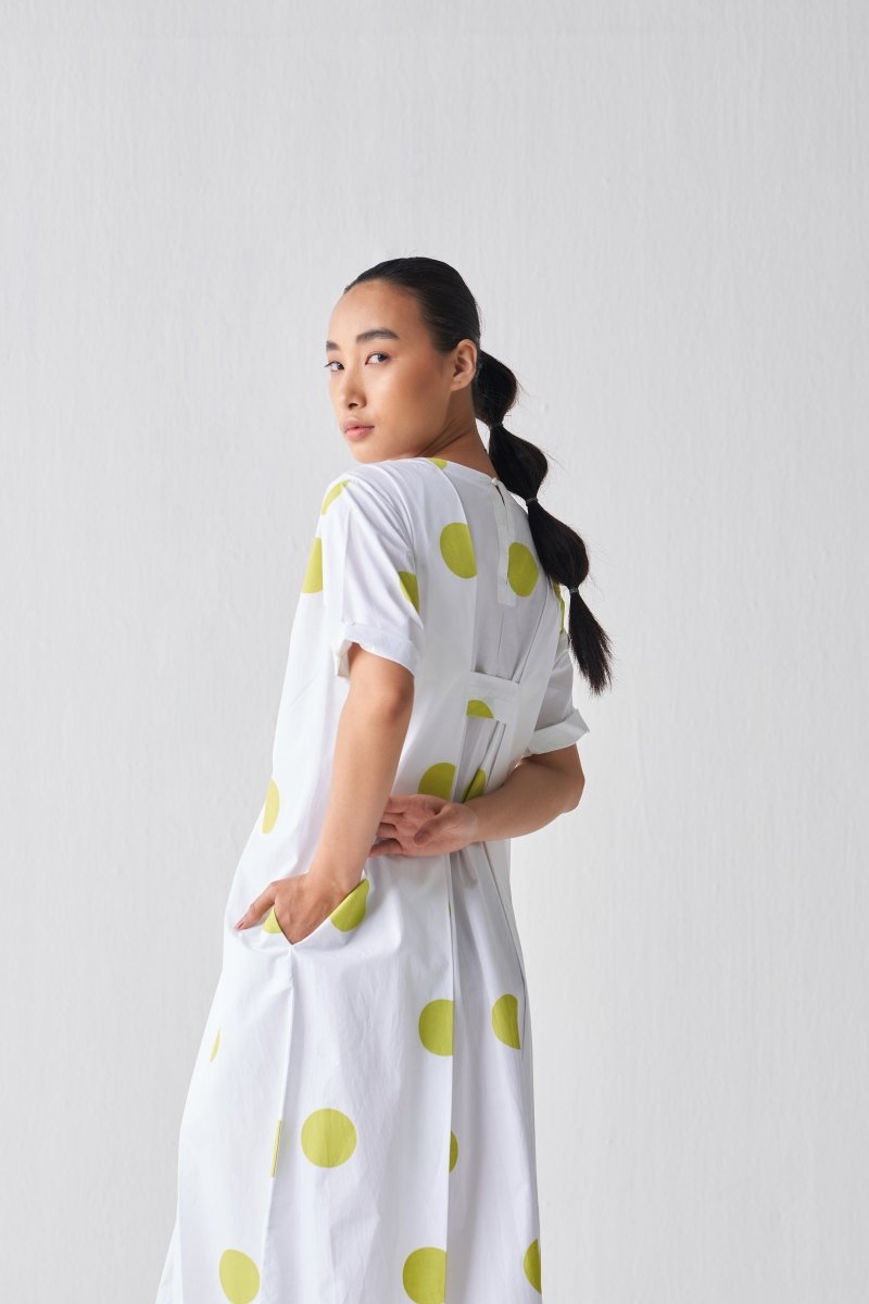 Knife Pleat Dress - Lime Polka - Three