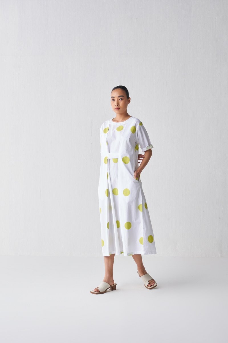 Knife Pleat Dress - Lime Polka - Three