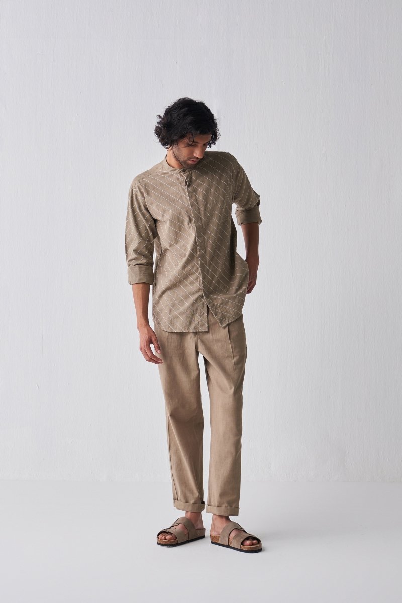 Linear Embroidery Shirt - Sage - Three