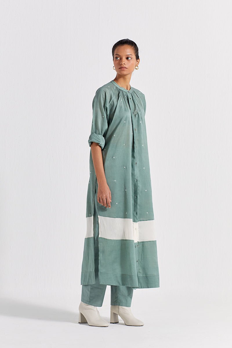 Panel Gather Neck Shirt Co-ord (set of 2) - Jade - Three