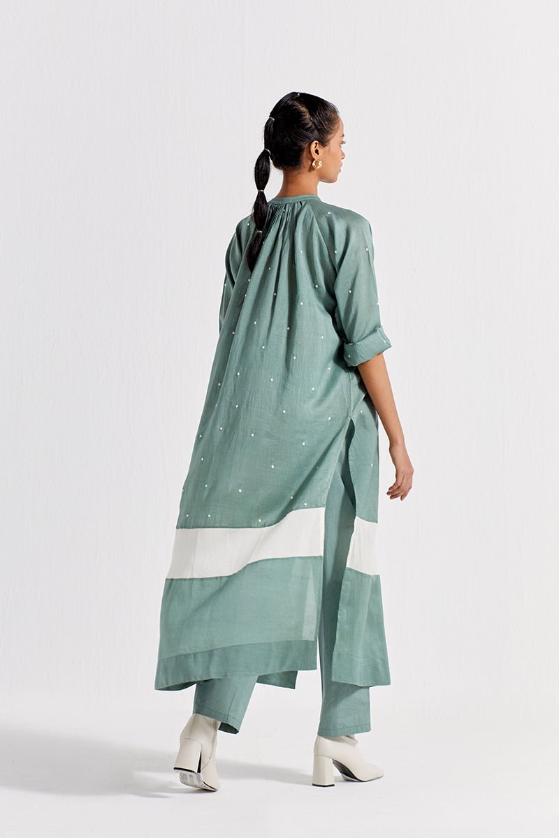 Panel Gather Neck Shirt Co-ord (set of 2) - Jade - Three