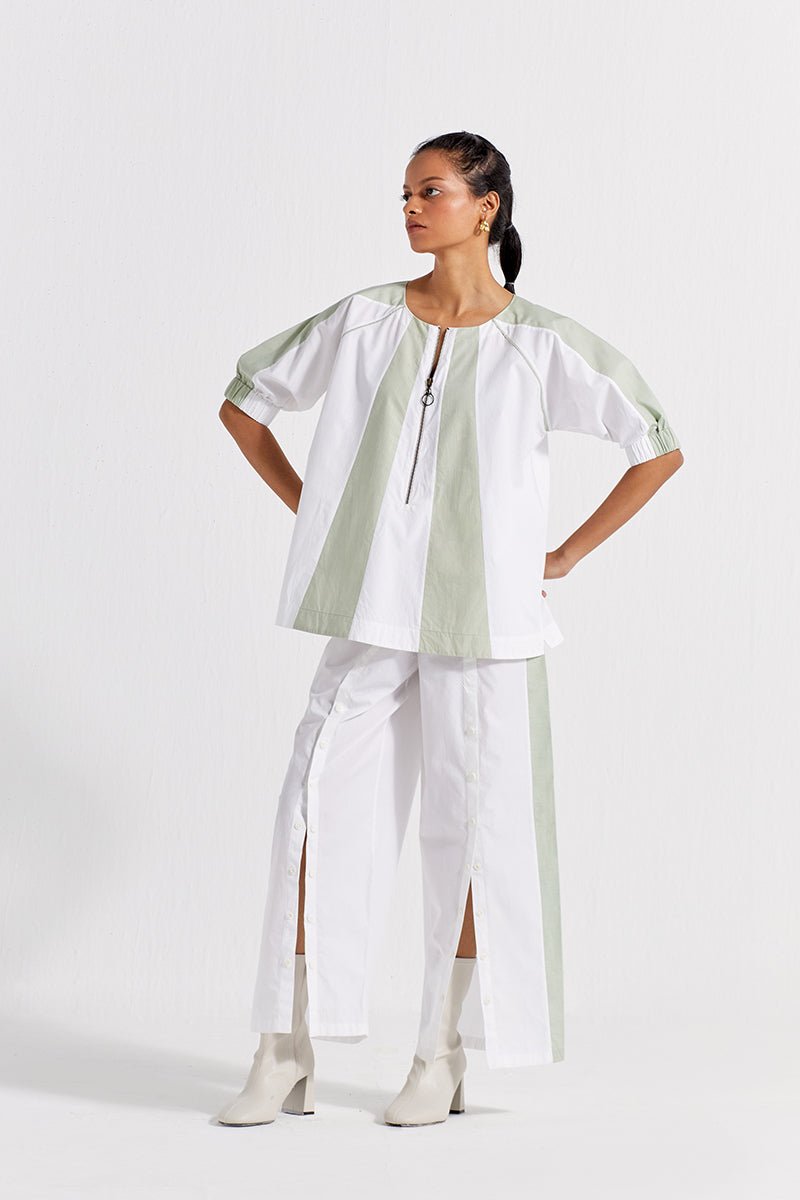 Panelled Top Co-ord (Set of 2) - White - Three