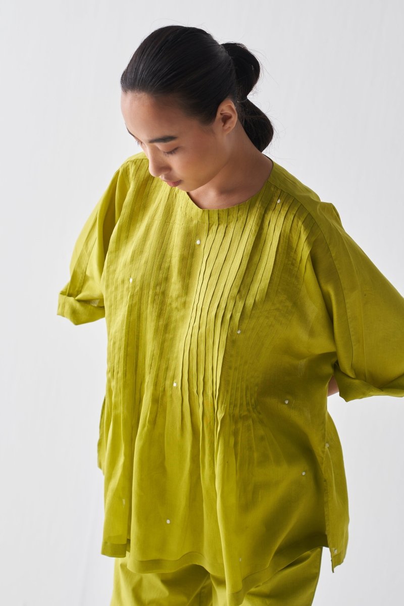 Pintuck Polka Top Co ord - Lime - Three