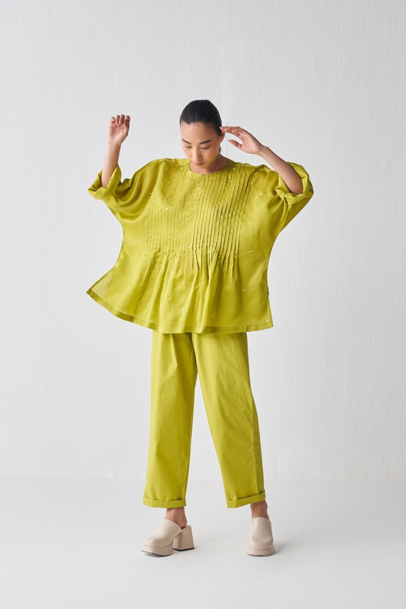 Pintuck Polka Top Co ord - Lime - Three