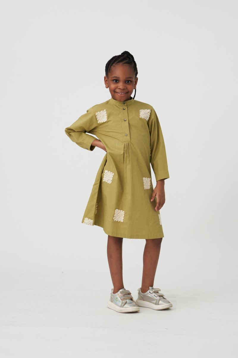 Placket Shirt Dress - Moss Green - Three