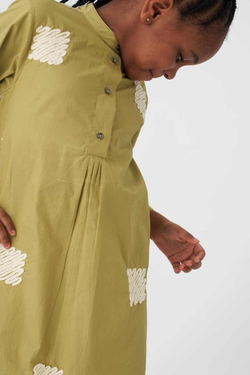 Placket Shirt Dress - Moss Green - Three