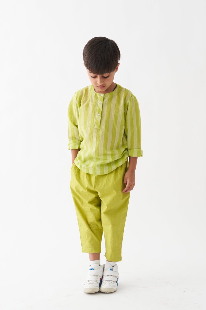 Round Neck Shirt Co-ord -Lime - Three