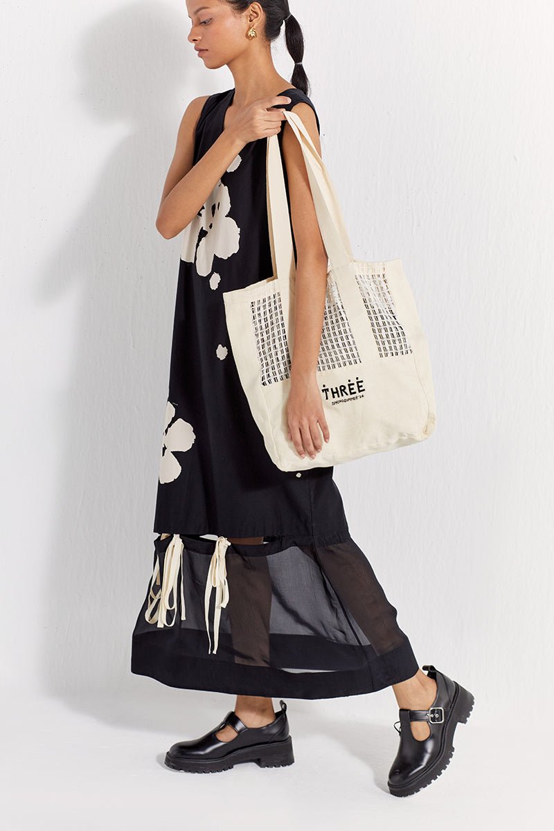 Self-Tie Floral Dress - Black Floral - Three