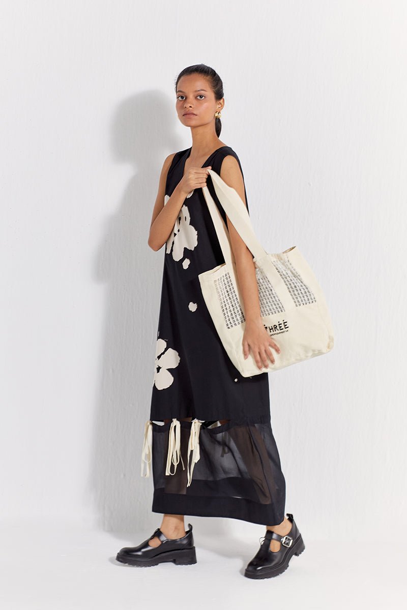 Self-Tie Floral Dress - Black Floral - Three